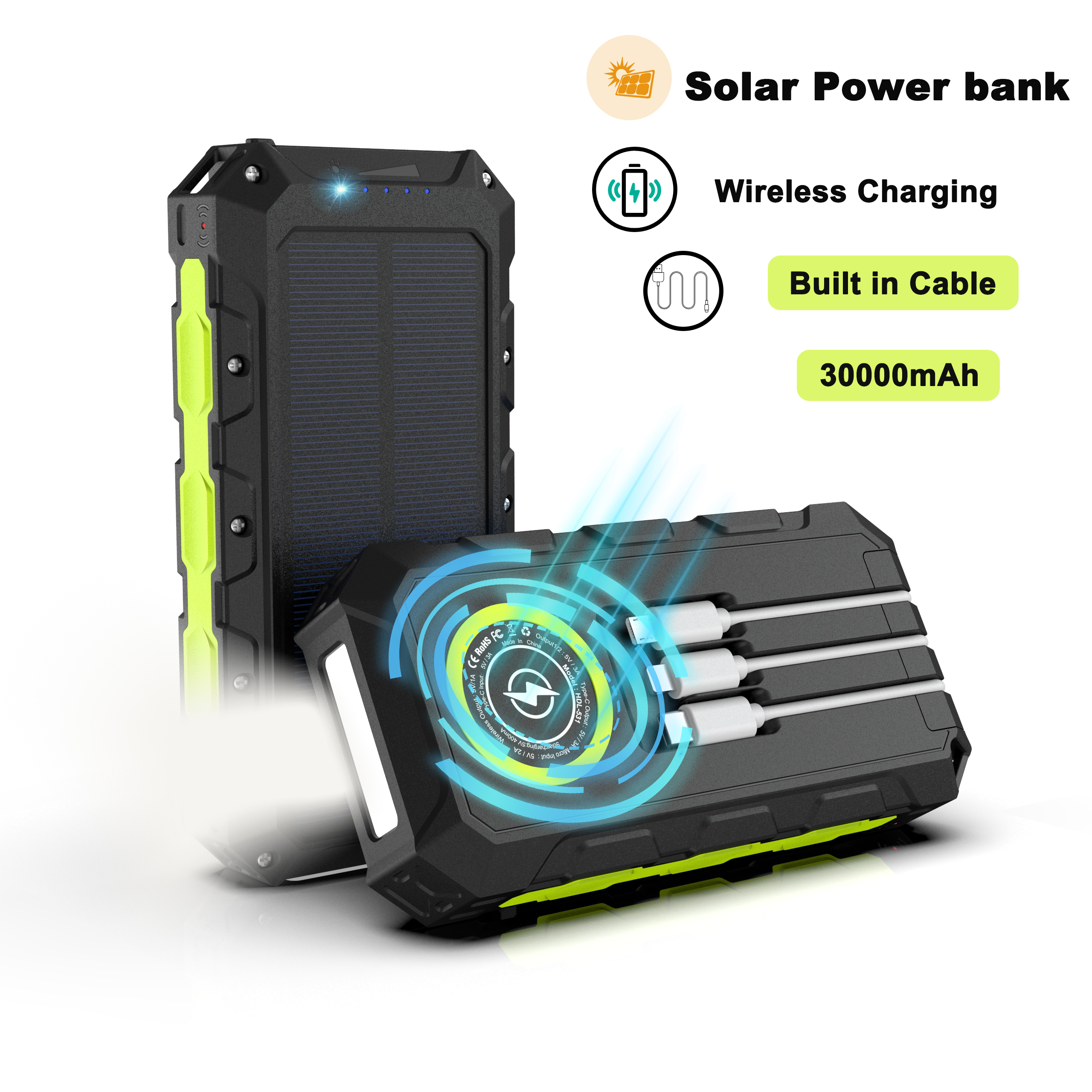 Usb Charger Dynamo - 30000mAh Power Bank Waterproof Solar Powerbank